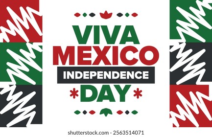 Viva Mexico. Mexican Independence Day. Happy holiday. Celebrate annual in September 16. Freedom day. Patriotic mexican design. Poster, card, banner, template, background. Vector illustration