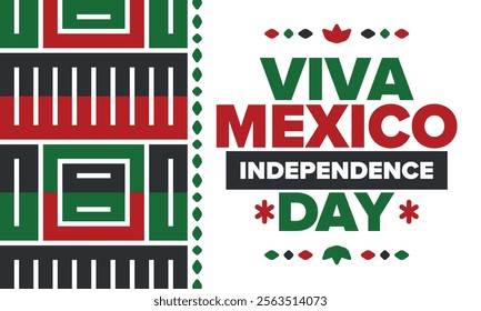 Viva Mexico. Mexican Independence Day. Happy holiday. Celebrate annual in September 16. Freedom day. Patriotic mexican design. Poster, card, banner, template, background. Vector illustration