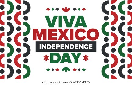 Viva Mexico. Mexican Independence Day. Happy holiday. Celebrate annual in September 16. Freedom day. Patriotic mexican design. Poster, card, banner, template, background. Vector illustration