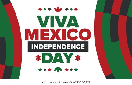 Viva Mexico. Mexican Independence Day. Happy holiday. Celebrate annual in September 16. Freedom day. Patriotic mexican design. Poster, card, banner, template, background. Vector illustration