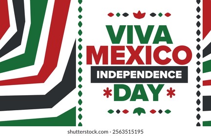 Viva Mexico. Mexican Independence Day. Happy holiday. Celebrate annual in September 16. Freedom day. Patriotic mexican design. Poster, card, banner, template, background. Vector illustration