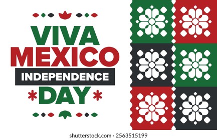 Viva Mexico. Mexican Independence Day. Happy holiday. Celebrate annual in September 16. Freedom day. Patriotic mexican design. Poster, card, banner, template, background. Vector illustration