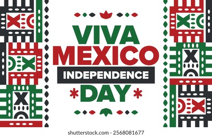 Viva Mexico. Mexican Independence Day. Happy holiday. Celebrate annual in September 16. Freedom day. Patriotic mexican design. Poster, card, banner, template, background. Vector illustration