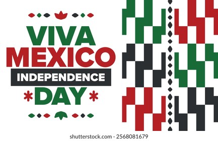 Viva Mexico. Mexican Independence Day. Happy holiday. Celebrate annual in September 16. Freedom day. Patriotic mexican design. Poster, card, banner, template, background. Vector illustration