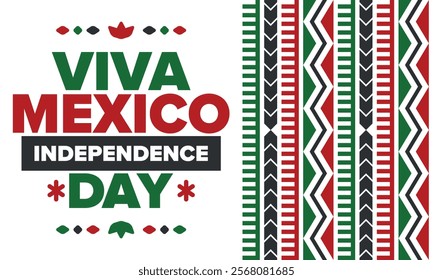 Viva Mexico. Mexican Independence Day. Happy holiday. Celebrate annual in September 16. Freedom day. Patriotic mexican design. Poster, card, banner, template, background. Vector illustration