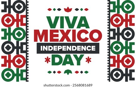 Viva Mexico. Mexican Independence Day. Happy holiday. Celebrate annual in September 16. Freedom day. Patriotic mexican design. Poster, card, banner, template, background. Vector illustration