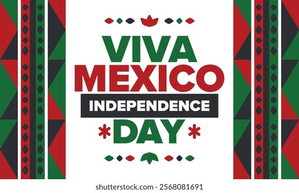 Viva Mexico. Mexican Independence Day. Happy holiday. Celebrate annual in September 16. Freedom day. Patriotic mexican design. Poster, card, banner, template, background. Vector illustration