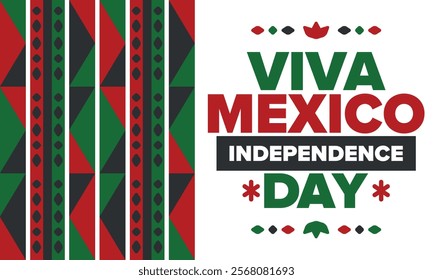 Viva Mexico. Mexican Independence Day. Happy holiday. Celebrate annual in September 16. Freedom day. Patriotic mexican design. Poster, card, banner, template, background. Vector illustration