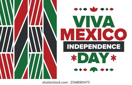 Viva Mexico. Mexican Independence Day. Happy holiday. Celebrate annual in September 16. Freedom day. Patriotic mexican design. Poster, card, banner, template, background. Vector illustration