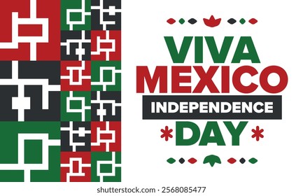 Viva Mexico. Mexican Independence Day. Happy holiday. Celebrate annual in September 16. Freedom day. Patriotic mexican design. Poster, card, banner, template, background. Vector illustration