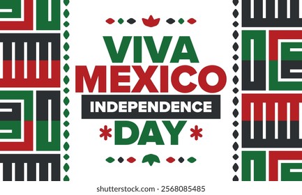 Viva Mexico. Mexican Independence Day. Happy holiday. Celebrate annual in September 16. Freedom day. Patriotic mexican design. Poster, card, banner, template, background. Vector illustration