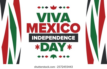 Viva Mexico. Mexican Independence Day. Happy holiday. Celebrate annual in September 16. Freedom day. Patriotic mexican design. Poster, card, banner, template, background. Vector illustration