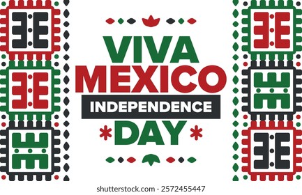 Viva Mexico. Mexican Independence Day. Happy holiday. Celebrate annual in September 16. Freedom day. Patriotic mexican design. Poster, card, banner, template, background. Vector illustration