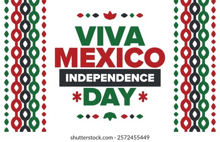 Viva Mexico. Mexican Independence Day. Happy holiday. Celebrate annual in September 16. Freedom day. Patriotic mexican design. Poster, card, banner, template, background. Vector illustration