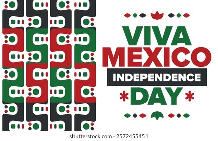 Viva Mexico. Mexican Independence Day. Happy holiday. Celebrate annual in September 16. Freedom day. Patriotic mexican design. Poster, card, banner, template, background. Vector illustration