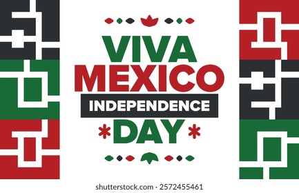 Viva Mexico. Mexican Independence Day. Happy holiday. Celebrate annual in September 16. Freedom day. Patriotic mexican design. Poster, card, banner, template, background. Vector illustration