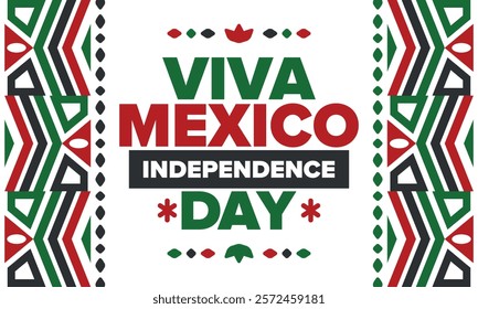 Viva Mexico. Mexican Independence Day. Happy holiday. Celebrate annual in September 16. Freedom day. Patriotic mexican design. Poster, card, banner, template, background. Vector illustration