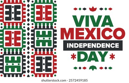 Viva Mexico. Mexican Independence Day. Happy holiday. Celebrate annual in September 16. Freedom day. Patriotic mexican design. Poster, card, banner, template, background. Vector illustration