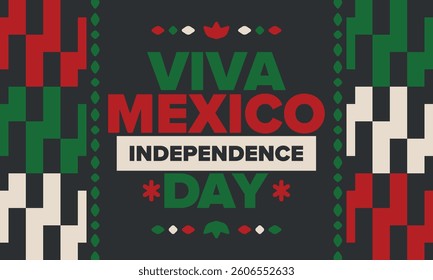 Viva Mexico. Mexican Independence Day. Happy holiday. Celebrate annual in September 16. Freedom day. Patriotic mexican design. Poster, card, banner, template, background. Vector illustration