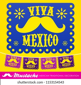 Viva Mexico, mexican mustache holiday vector decoration 