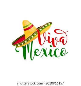 Viva Mexico, Mexican sombrero hat. Fiesta event holiday, Mexican party and music festival celebration. Festive sombrero of mariachi musician with ethnic ornaments