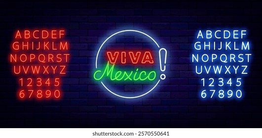 Viva Mexico neon sign. Mexican traditional holiday. Independence day. Vector stock illustration