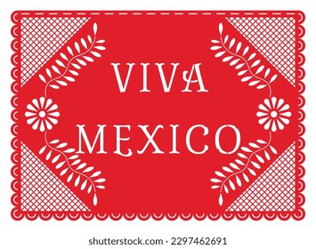 Viva Mexico papel picado banner. Paper cut out design element. Vector illustration