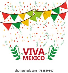 viva mexico poster confetti garland leaves party vector illustration
