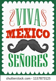 Viva Mexico Senores, Viva Mexico gentlemen spanish text, mexican holiday vector decoration.