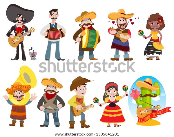 Viva Mexico Set Funny Characters Cartoon Stock Vector (Royalty Free ...