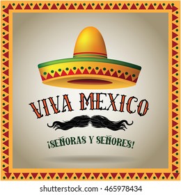 VIva Mexico sombrero and mustache. EPS 10 vector.