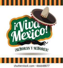 VIva Mexico Sombrero And Mustache. EPS 10 Vector.