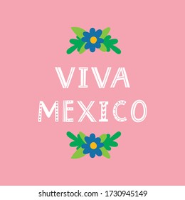 VIva Mexiko Text. Simole Grußkarte und Plakat, Einladungsschreiben. Vector Illustration isoliert auf rosa Hintergrund.