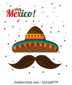 viva mexico tradition hat mustache with confetti