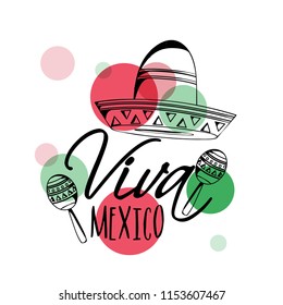 "Viva Mexico" traditional Mexican phrase background design with sombrero hat.