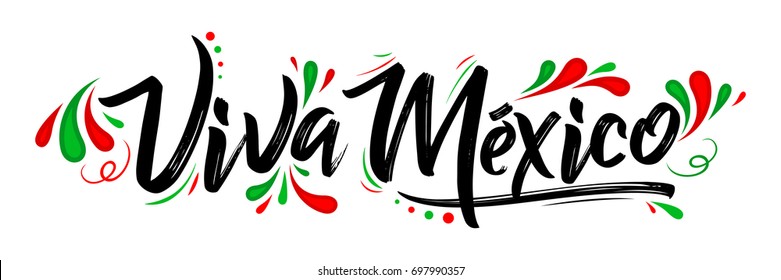 Viva México, la frase tradicional festividad mexicana, letra ilustración vectorial