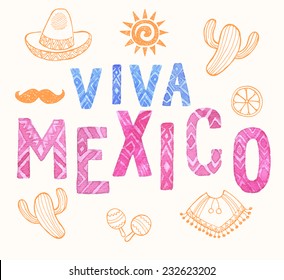 Viva Mexico! Watercolor hand drawn poster.