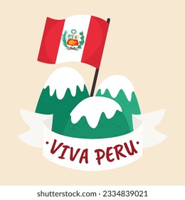 viva peru day vector national day with the mountain vector