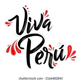 Viva Peru, Live Peru spanischer Text Patriotic Peruanischen Fahnen Farben Vektorgrafik.