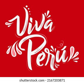 Viva Peru, Live Peru spanischer Text Patriotic Peruanischen Fahnen Farben Vektorgrafik.