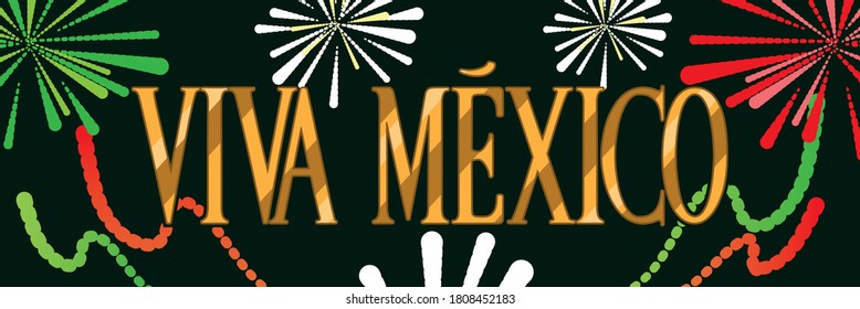 Frase "Viva México" con fuegos artificiales