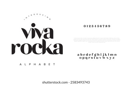 Vivarocka typography beauty fashion elegant minimalist serif italic fonts decorative wedding vintage retro logos. Minimal luxury font alphabet logo. Vector illustration