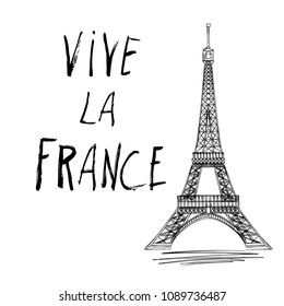 Vive la France hand drawn lettering design vector illustration. 14 th of July. Happy Bastille Day. Creative Vector illustration, card, banner or poster for the French National Day