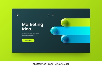 Vivid 3D balls brochure layout. Creative website screen design vector illustration.