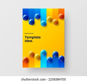 Vivid 3D balls corporate brochure concept. Clean annual report A4 design vector illustration.