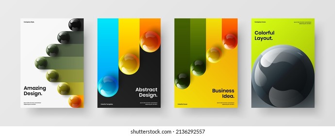 Colección de diseño de volante de bolas 3D vívidas. Banner geométrico conjunto de ilustraciones de diseño vectorial A4.