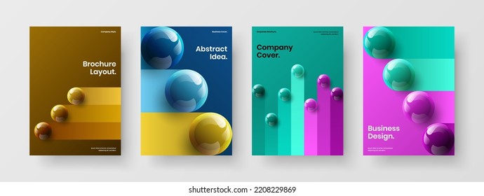 Vivid 3D balls pamphlet layout composition. Amazing leaflet A4 design vector concept set.