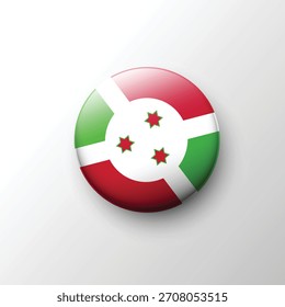 A vivid 3D circular button showing the Burundi flag, with its green and red sections, white cross, and three central red stars. Suitable for cultural visuals, global graphics, and education.