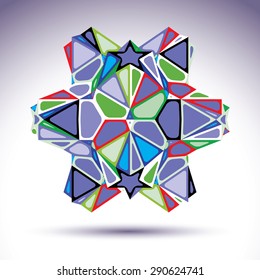 Vivid 3d modern stylish figure constructed from triangles, stars and geometric elements. Vector transform design object isolated on white background.