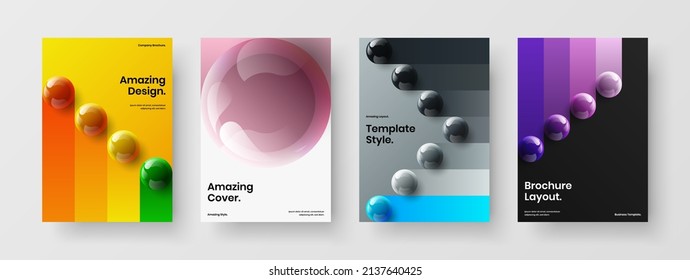 Vivid 3D spheres brochure layout bundle. Isolated handbill A4 design vector concept collection.